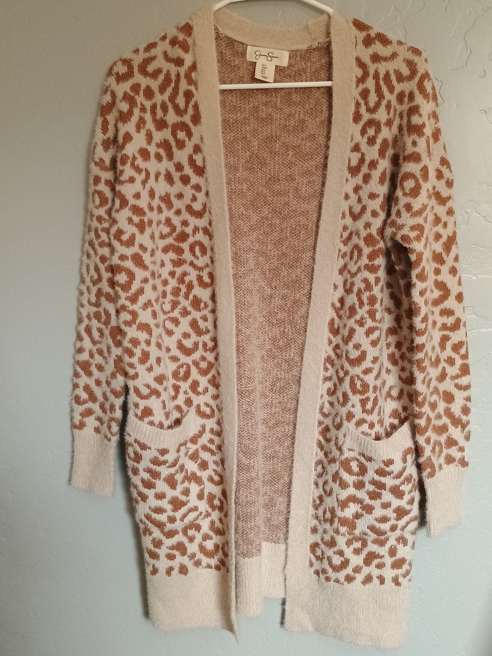 Jessica Simpson Cream and Camel Leopard-Print Open-Front Cardigan
